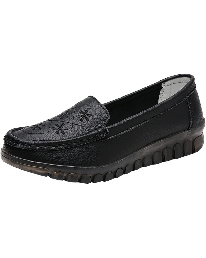 Women Comfort Walking Flat Loafer Slip On Leather Loafer Comfortable Flat Shoes Outdoor Driving Shoes Crock Thongs Black $15....