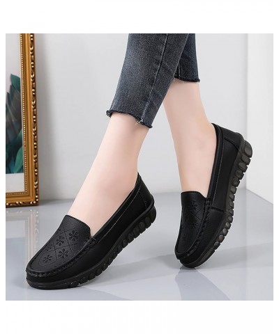 Women Comfort Walking Flat Loafer Slip On Leather Loafer Comfortable Flat Shoes Outdoor Driving Shoes Crock Thongs Black $15....