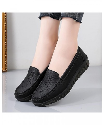 Women Comfort Walking Flat Loafer Slip On Leather Loafer Comfortable Flat Shoes Outdoor Driving Shoes Crock Thongs Black $15....