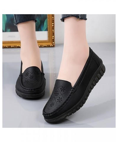 Women Comfort Walking Flat Loafer Slip On Leather Loafer Comfortable Flat Shoes Outdoor Driving Shoes Crock Thongs Black $15....