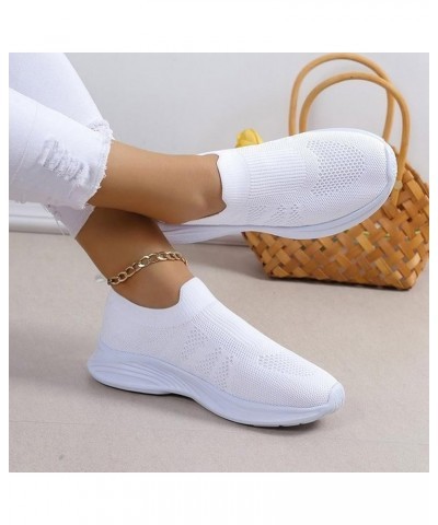 Womens Arch Support Sneakers Knit Mesh Casual Shoes Unisex Fashion Breathable Slip on Flats Casual Sneakers for Women White $...