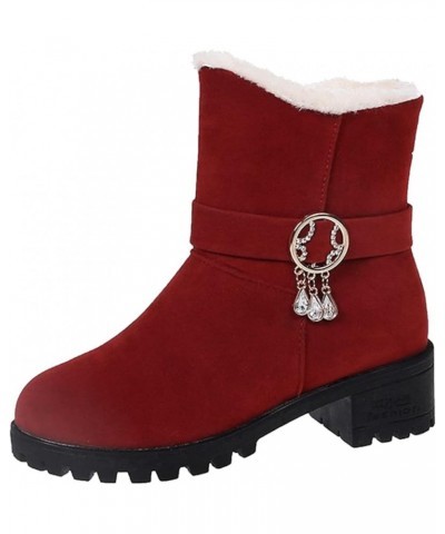 Women's Fashion Rhinestone Suede Cotton Boots Plus Velvet Warm Zipper Snow Boots Red $21.33 Boots