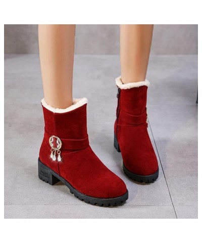 Women's Fashion Rhinestone Suede Cotton Boots Plus Velvet Warm Zipper Snow Boots Red $21.33 Boots