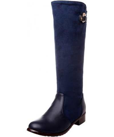 Women Knee High Low Heel Boots Blue $28.05 Boots