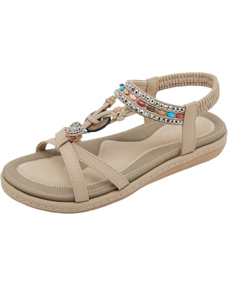 Sandals Women Dressy, Summer Sandals for Women Dressy Open Toe Sandals Low Wedge Bohemian Sandals with Elastic Strap Beige $2...