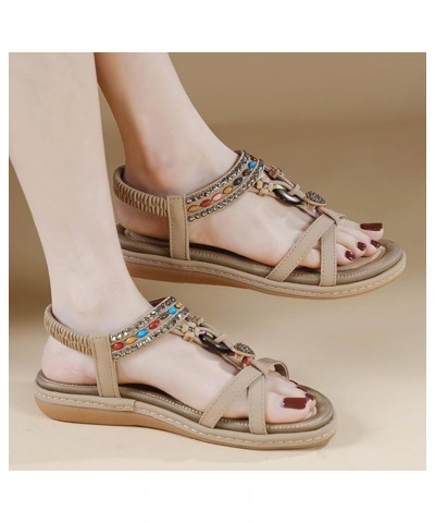 Sandals Women Dressy, Summer Sandals for Women Dressy Open Toe Sandals Low Wedge Bohemian Sandals with Elastic Strap Beige $2...