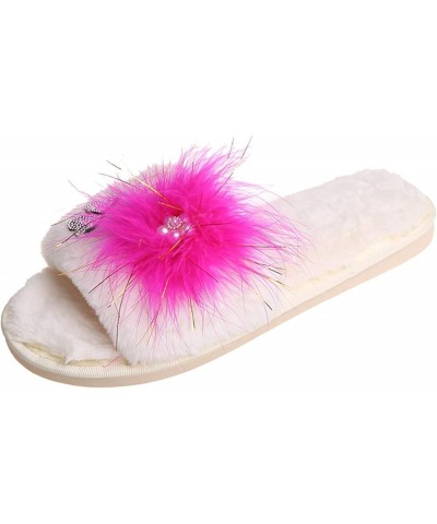 Teen Girls House Slippers Ladies Fashion Rhinestone Butterfly Decorative Open Toe Fluffy Cotton Flat Slippers Hot Pink $12.99...