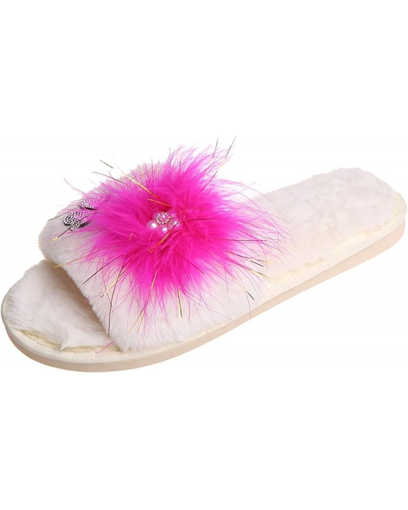 Teen Girls House Slippers Ladies Fashion Rhinestone Butterfly Decorative Open Toe Fluffy Cotton Flat Slippers Hot Pink $12.99...