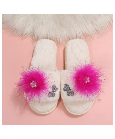 Teen Girls House Slippers Ladies Fashion Rhinestone Butterfly Decorative Open Toe Fluffy Cotton Flat Slippers Hot Pink $12.99...