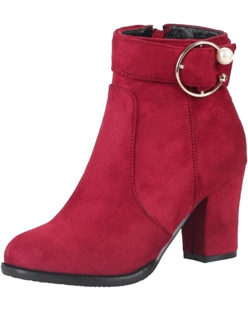 Women Ankle Casual Booties Red $22.95 Boots