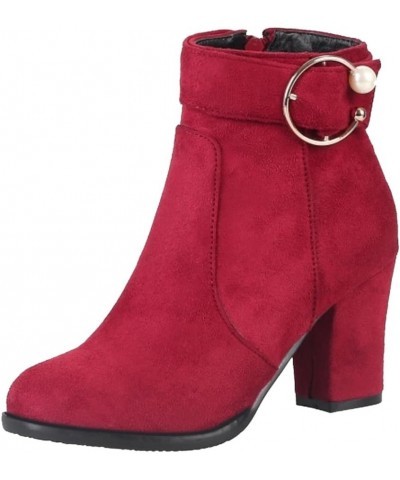 Women Ankle Casual Booties Red $22.95 Boots