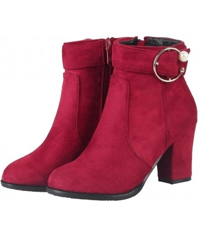 Women Ankle Casual Booties Red $22.95 Boots