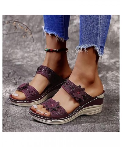 Women's Casual Two Band Sandals Open Toe Vintage Print Platform Wedge Sandals Slide Sandal Orthotic Arch Support 7wine $21.08...