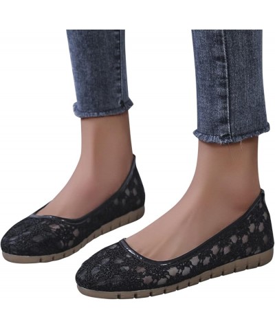 Flats Shoes for Women Dressy Comfortable Hollow Mesh Embroidered Dress Shoes Solid Color Slip-on Loafers Round Toe Casual Sof...