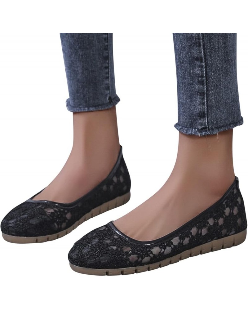 Flats Shoes for Women Dressy Comfortable Hollow Mesh Embroidered Dress Shoes Solid Color Slip-on Loafers Round Toe Casual Sof...