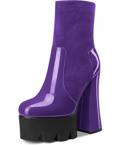 Women High Heel Platform Round Toe Ankle Boots Short Bootie Zipper Slip-on Boots Dress Sexy 5.9 Inches Heels Purple $44.99 Boots