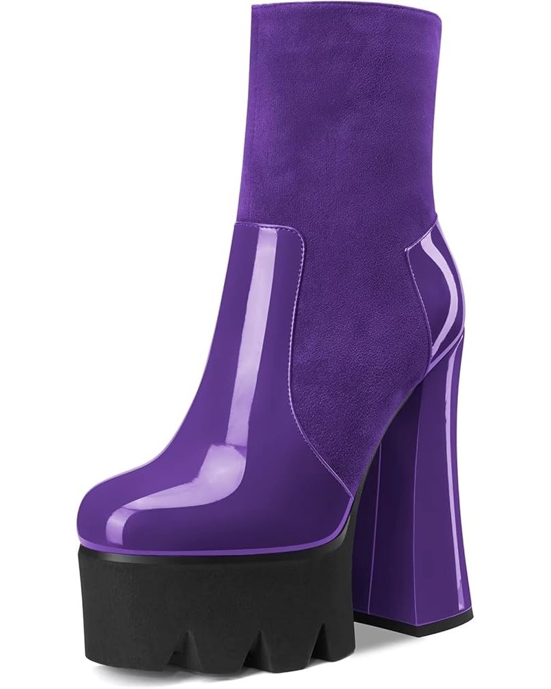 Women High Heel Platform Round Toe Ankle Boots Short Bootie Zipper Slip-on Boots Dress Sexy 5.9 Inches Heels Purple $44.99 Boots