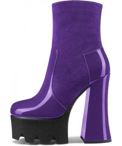 Women High Heel Platform Round Toe Ankle Boots Short Bootie Zipper Slip-on Boots Dress Sexy 5.9 Inches Heels Purple $44.99 Boots