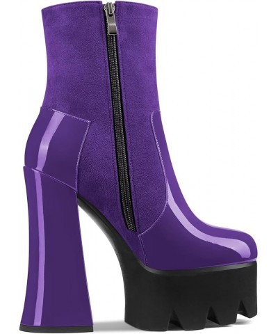 Women High Heel Platform Round Toe Ankle Boots Short Bootie Zipper Slip-on Boots Dress Sexy 5.9 Inches Heels Purple $44.99 Boots