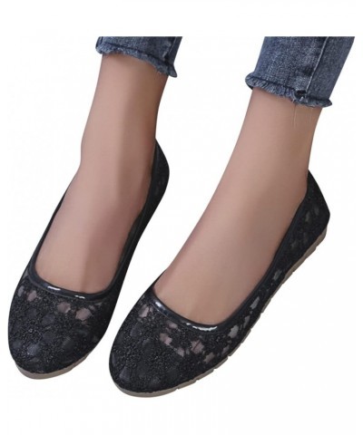 Flats Shoes for Women Dressy Comfortable Hollow Mesh Embroidered Dress Shoes Solid Color Slip-on Loafers Round Toe Casual Sof...