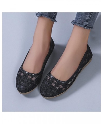 Flats Shoes for Women Dressy Comfortable Hollow Mesh Embroidered Dress Shoes Solid Color Slip-on Loafers Round Toe Casual Sof...