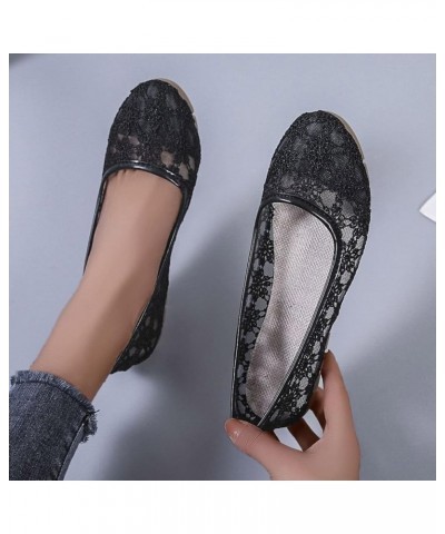 Flats Shoes for Women Dressy Comfortable Hollow Mesh Embroidered Dress Shoes Solid Color Slip-on Loafers Round Toe Casual Sof...