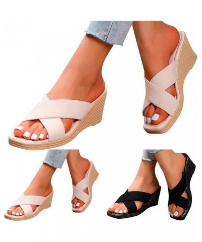 Sandals Women Dressy Summer Fashion Spring Summer Women Sandals Platform Thick Sole Wedge Heel High Heel Flower Print G14-bla...