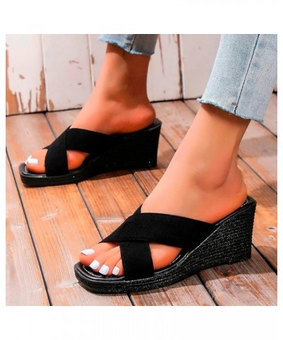 Sandals Women Dressy Summer Fashion Spring Summer Women Sandals Platform Thick Sole Wedge Heel High Heel Flower Print G14-bla...