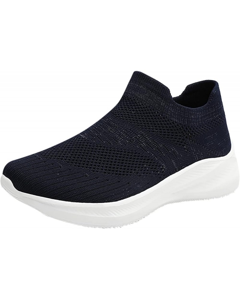 Women's Sneakers Fashion Lightweight Casual Walking Shoes Knit Mesh Slip On Sneakers Womens White Tennis Shoes Blue $17.18 At...