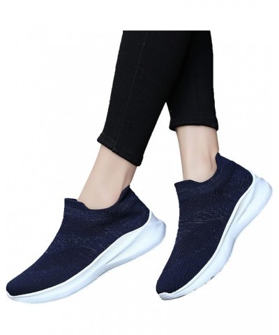 Women's Sneakers Fashion Lightweight Casual Walking Shoes Knit Mesh Slip On Sneakers Womens White Tennis Shoes Blue $17.18 At...