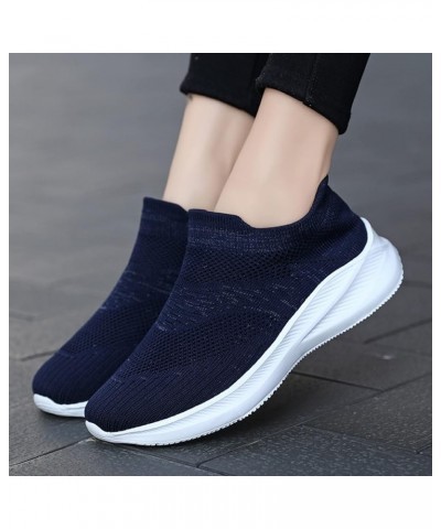 Women's Sneakers Fashion Lightweight Casual Walking Shoes Knit Mesh Slip On Sneakers Womens White Tennis Shoes Blue $17.18 At...