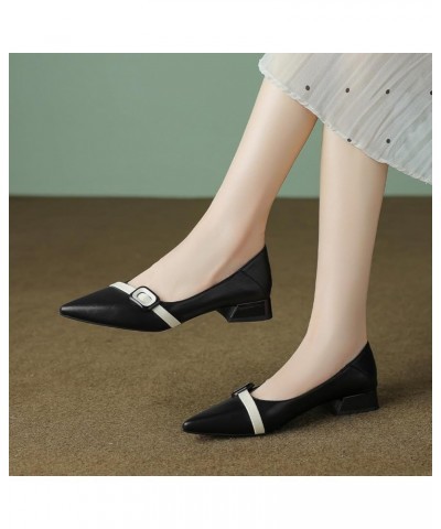 Women Fashion Buckle Pointed Toe Pumps Two Toned Low Chunky Block Heels Slip On Party Wedding Work Dress Shoes Size 4-16 US B...