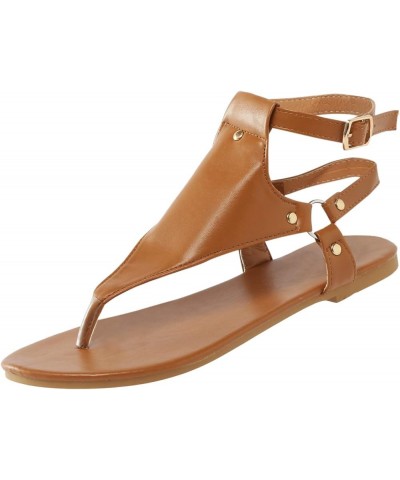 Women's Falt 2024 Flat Sandals Summer Leather Beach Thong Summer 2024 Trendy Slip On Spring Open Toe Spring 2024 Cute Brown $...