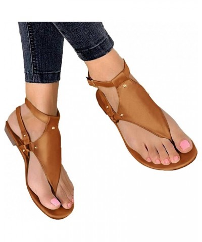 Women's Falt 2024 Flat Sandals Summer Leather Beach Thong Summer 2024 Trendy Slip On Spring Open Toe Spring 2024 Cute Brown $...