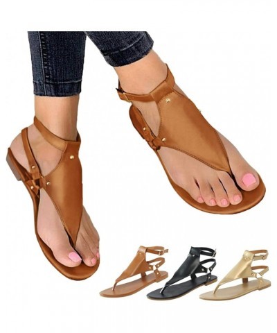 Women's Falt 2024 Flat Sandals Summer Leather Beach Thong Summer 2024 Trendy Slip On Spring Open Toe Spring 2024 Cute Brown $...