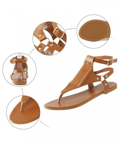 Women's Falt 2024 Flat Sandals Summer Leather Beach Thong Summer 2024 Trendy Slip On Spring Open Toe Spring 2024 Cute Brown $...