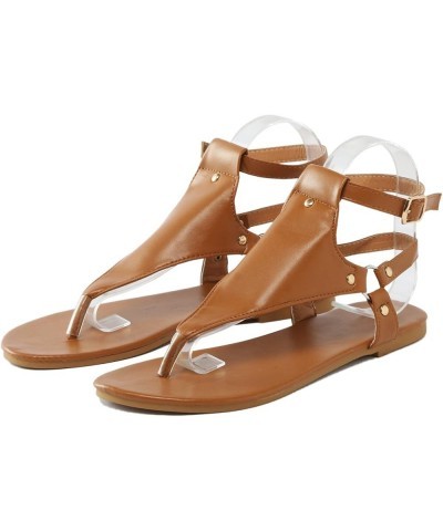 Women's Falt 2024 Flat Sandals Summer Leather Beach Thong Summer 2024 Trendy Slip On Spring Open Toe Spring 2024 Cute Brown $...