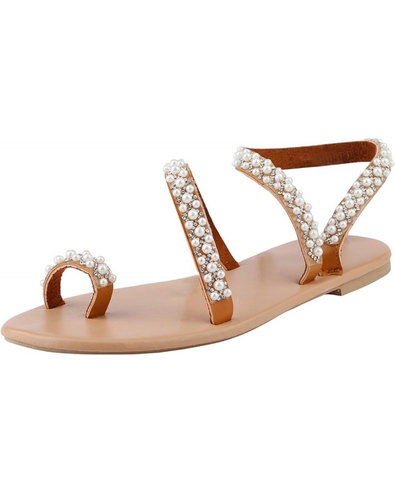 Women's Flat Sandals White Women Comfort Bohemian Rhinestone Casual Summer Beach Flip Flops For Womens Sandals8 White $8.97 S...