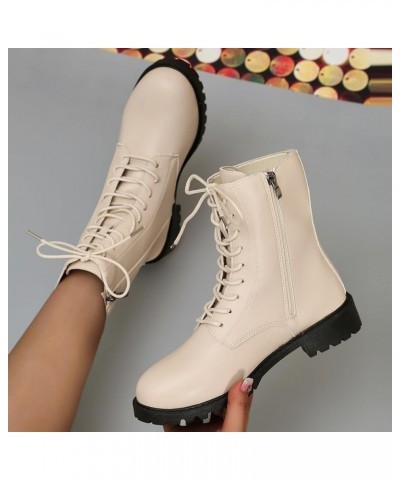 Women's Lug Sole Combat Ankle Bootie Lace up Low Chunky Block Boots Fashion Causal Shoes Mid-calf Chukka Combat Chunky J32-be...