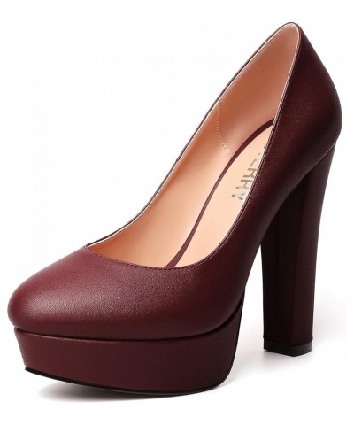 Womens Platform Dress Wedding Slip On Matte Round Toe Block High Heel Pumps Shoes 5 Inch Burgundy $40.88 Pumps