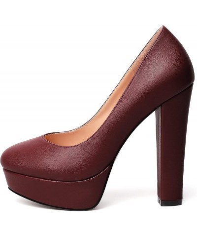 Womens Platform Dress Wedding Slip On Matte Round Toe Block High Heel Pumps Shoes 5 Inch Burgundy $40.88 Pumps