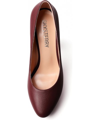 Womens Platform Dress Wedding Slip On Matte Round Toe Block High Heel Pumps Shoes 5 Inch Burgundy $40.88 Pumps