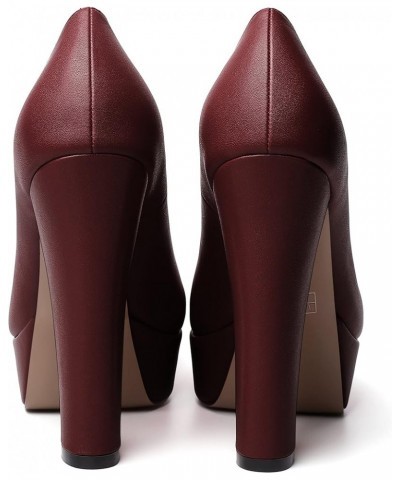 Womens Platform Dress Wedding Slip On Matte Round Toe Block High Heel Pumps Shoes 5 Inch Burgundy $40.88 Pumps