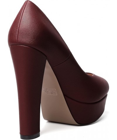 Womens Platform Dress Wedding Slip On Matte Round Toe Block High Heel Pumps Shoes 5 Inch Burgundy $40.88 Pumps