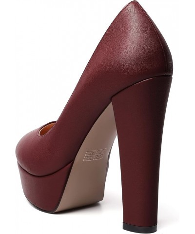 Womens Platform Dress Wedding Slip On Matte Round Toe Block High Heel Pumps Shoes 5 Inch Burgundy $40.88 Pumps