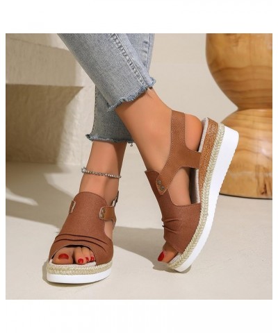 Women Shoes Wedge Thick Sole Sandals Fashionable Fish Mouth Breathable Bohemian Beach Earth Sandals for Women Size 9 Brown $1...