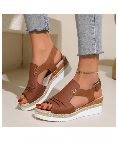 Women Shoes Wedge Thick Sole Sandals Fashionable Fish Mouth Breathable Bohemian Beach Earth Sandals for Women Size 9 Brown $1...