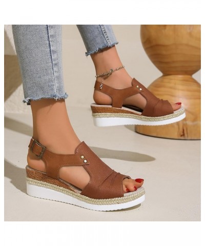 Women Shoes Wedge Thick Sole Sandals Fashionable Fish Mouth Breathable Bohemian Beach Earth Sandals for Women Size 9 Brown $1...