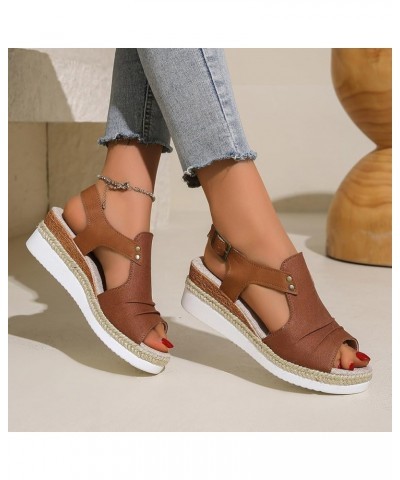 Women Shoes Wedge Thick Sole Sandals Fashionable Fish Mouth Breathable Bohemian Beach Earth Sandals for Women Size 9 Brown $1...