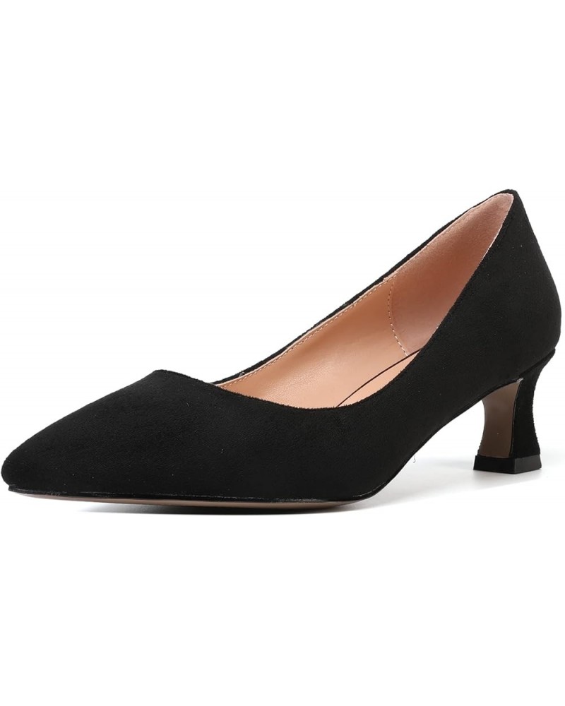 Womens Dress Evening Patent Slip On Pointed Toe Kitten Low Heel Pumps Shoes 2 Inch Black Suede $31.36 Pumps